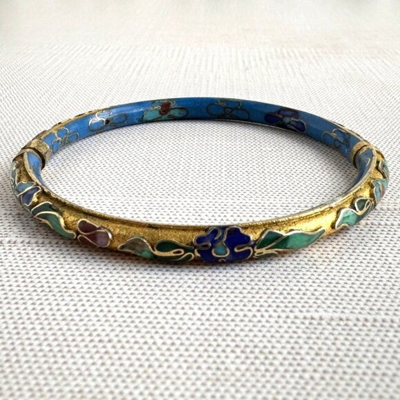 Vintage 1970s Floral Cloisonne Enamel Bangle Bracelet 7" Chinese Export - Picture 2 of 9